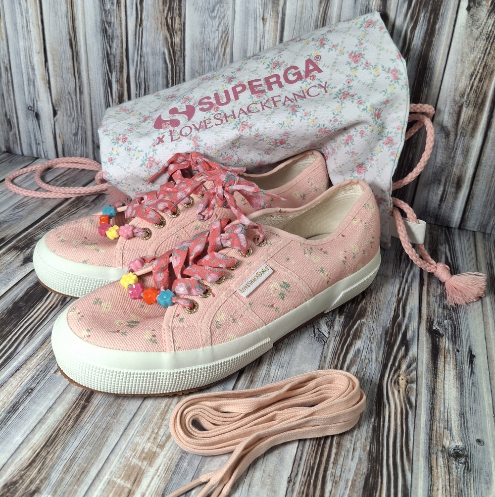 Superga × LoveShackFancy Floral Pink Sneakers Sz 40 8.5